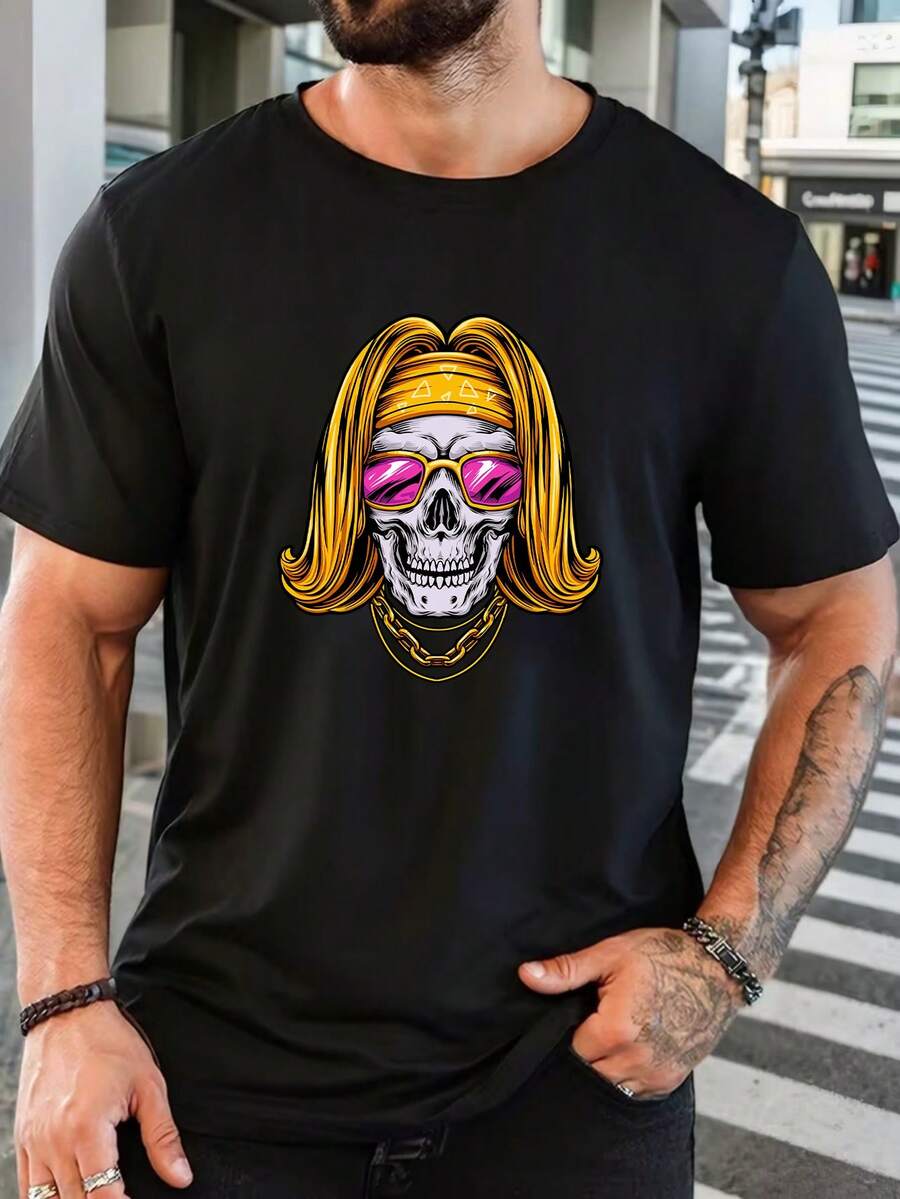 Men's Pure Cotton Short Sleeve T-Shirt Casual Daily Regular Fit Summer Comfortable Basic Top - 黑色 - 查看 1
