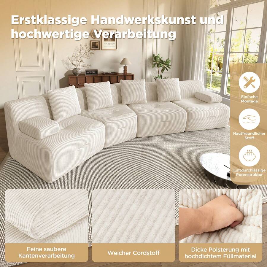 Sofa Beige Made Of Corduroy For Living Room - 米色 4 人座 - 查看 1