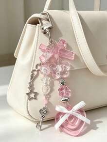 Cross-Border New Cute Sweet Cartoon Keychain, Ins Style Bag Charm, Crossbody Chain Heart Bow Keychain, Versatile Pendant - Pink - View 6