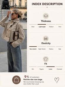 Women's Fashionable Casual Double-Breasted Long Sleeve Jacket, Spring Edition, Oversized - Khaki - View 3