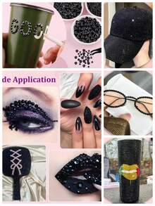 1 Kotak Set Rhinestone Resin Hitam, Rhinestone Hitam Berbagai Ukuran dengan Pena Pengambil dan Pinset, Cocok untuk Seni Kuku DIY, Halloween, dan Dekorasi Pesta - A - View 6