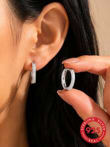 S925 純銀極簡莫桑石耳環 女款,日常通勤百搭飾品 - 彩色 - 查看 4