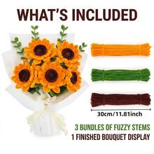 150/300pcs Handmade Floral Fuzzy Stem, Plush Fuzzy DIY Craft Sticks, Suitable For Flower Crafts, Art Projects, Creative Gift Packaging And Party Decoration (Sunflower Yellow, 11.81 Inches) - Multicolor - View 2