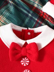 3pcs/Set Christmas Baby Cute Santa Claus Embroidered Fleece Long Sleeve Triangle Bodysuit, Pants And Hat Winter Outfit For Boys And Girls - Red - View 3