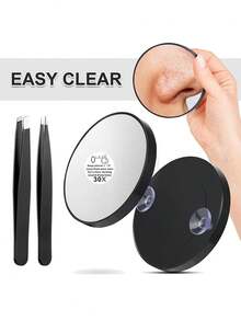50x Suction Cup Magnifying Makeup Mirror, 3.5 Inch, Black | Portable Magnifying Makeup Mirror, Suitable For Bathroom, Bedroom, Office, Can Be Used For Blackhead Removal, Eyeliner Application, Travel Mirror With Magnification Function, Comes With Tweezers - Multiple Colors - View 1
