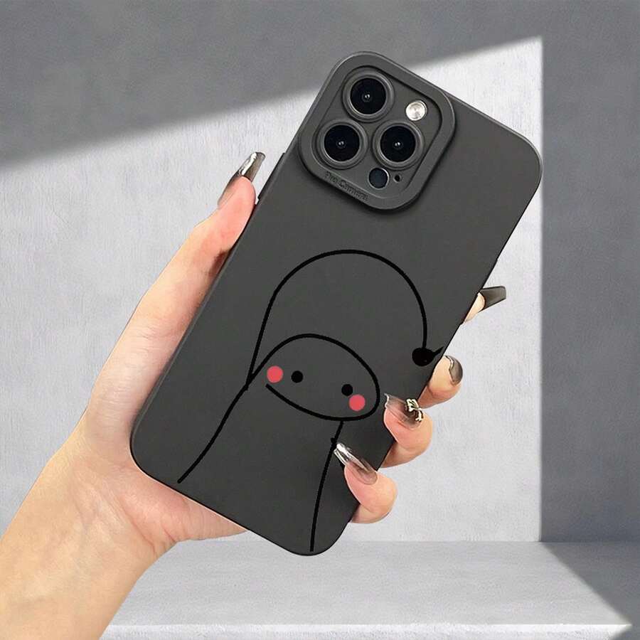 [Phone Case 360 Protection] Phone Case: Lines With Hearts Couple Pattern UV Printing Angel Eyes Soft Phone Case Phone Shell Matte Phone Cover 360 Degree Full Protection For IPhone 11 12 13 14 Pro Max 15 XR X/ XS 7 8 Plus SE For Smartphone - 黑色 - 查看 1