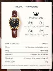 OLEVS Elegant Ladies Quartz Watch, Gold Round Date Dial, Retro Brown Leather Strap Minimalist Wristwatch For Daily & Holiday Gift - one-size - View 10