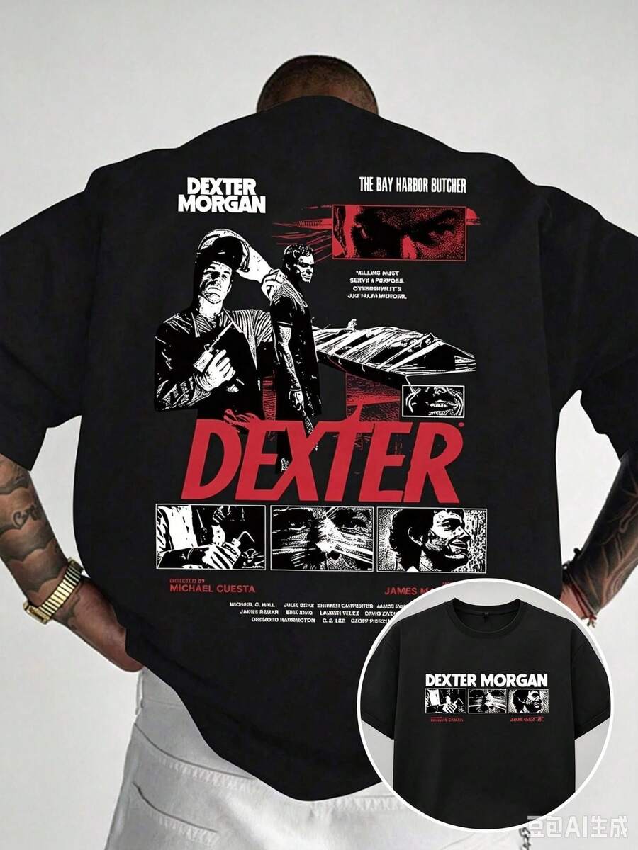1 Camiseta De Manga Corta Holgada Con Estampado De Moda Para Hombre - 樣式1 - 查看 1
