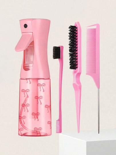 4-Piece Spray Bottle And Comb Set: Includes 1 Spray Bottle, 1 Tail Comb, 1 Eyebrow Brush, And 1 Volumizing Styling Comb. Unisex, Dry And Wet Use, Suitable For Curly Hair Styling And Makeup. Perfect As A Mother's Day Or Back To School Gift. This Set Is Suitable For Adult Daily Styling, Salon And Barbershop Use.
