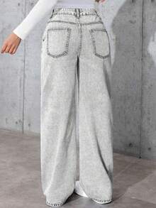 Teen Girls Distressed Denim Jeans Comfortable Versatile Jeans - Light Grey - View 4