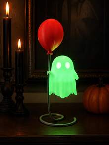1pc Cute Green Glowing Ghost With Red Balloon Desktop Ornament, Fantasy Halloween Character Design, Wavy Edge, Oval Eyes And Spiral Base, Glowing Decorative Accessory, Suitable For Party, Fireplace Mantel, Desk, Bookshelf, Home And Halloween Night Decor - Multiple Styles - View 6