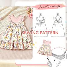 Ruffled Bib Sundress Sewing Pattern, Physical Kraft Paper Template With Paper Instructions, 9 Sizes (Height 89-140cm / 35-55"), Easy DIY Cross Back Apparel Stencil For Birthday Celebration, Summer Camp Outfit & Theme Park Trip - A - View 1