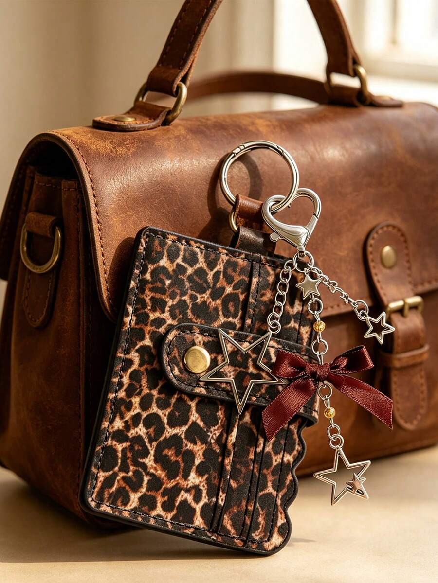 Women's Fashion Leopard Print Cute Mini Cardholder Compact Coin Purse With Removable Key Ring Zipper Wallet Slots For Women - Multicolor - View 1