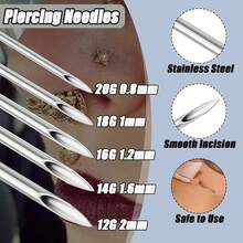 15Pcs Piercing Kit With 10Pcs Mixed 12G 14G 16G 18G 20G Ear Nose Piercing 2Pcs Piercing Clamps Forceps 2Pcs Gloves 1Pc Marker Pen For Piercing Tool - Silver - View 3