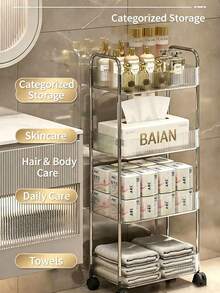 2/3/4-Tier Transparent Acrylic Storage Cart, Metal Frame Multi-Layer Mobile Storage Cart, Rolling Storage Rack, Large Capacity Kitchen Storage Cart, Bathroom Toiletries Storage Cart, Bedroom Bedside Storage Cart, Living Room Snack & Beverage Cart, Cosmetics & Skincare Storage Rack, Office Books & Documents Organizer Cart, Open Multi-Layer Storage Rack, Transparent Mobile Storage Cart - Clear - View 9