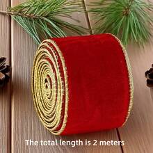 1pc Christmas Flocked Flocked Ribbon, Red & Green Dual Color Gold Edge Luxury Satin Fabric, Handmade DIY Bow Material, Christmas Gift Box & Flower Packaging, Christmas Tree Hanging Decor, Christmas & Halloween Party Scene Decoration Ribbon - A - View 12