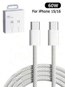 USB C 傳輸線，相容於 16 15 USB C 轉 USB C 快速充電線 60W USB C 傳輸線，相容於 17 16 15 Pro Max Type C 快速充電線，相容於 Galaxy S25 Ultra Plus S24 S23 Pro 13 12.9 吋，Air 5 編織數據線（含盒裝） - 淺灰色 - 查看 8