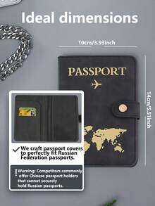 Minimalist Airplane Print Passport Wallet, Snap Button PU Faux Leather Passport Cover, Portable Travel Document Holder For Beach Vacation & School - Multicolor - View 5