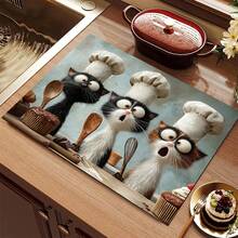 1pc Cat Chef Pattern, 2D Printed Flat Stove Protector Mat, Rubber Non-Slip Heat-Resistant Stove Cover Pad, Suitable For Induction Cooktop, Glass Stove, Multi-Functional Scratch-Resistant Mat, Best Choice For Oven, Washing Machine, Dryer, Kitchen Decoration. - Multicolor - View 9