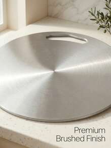 Powcan Stainless Steel Round Cutting Board With Handle, Brushed Metal Finish. Durable Kitchenware For Meat, Veggies, & Dough. Easy-Clean & Lightweight. Ideal For Home Hospitality, School, & Lunch Box Prep. - 1PC - View 6