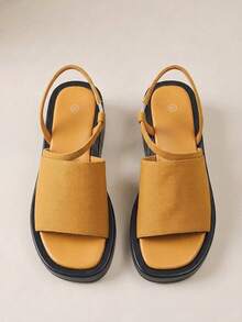 HighSole Slouchy Simple Wide-Sided Sandals Back Lace-Up Open-Toed Round Toe Thick-Soled Casual Vacation Style Women's Sandals Seaside Outing Daily Wear - Yellow - View 1