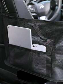 Extra Large Multi-Compartment Canvas Car Storage Bag, Back Seat Organizer Mesh, Suitable For Travel And Road Trips, Space-Saving Vehicle Back Seat Storage Bag, Durable Car Accessory, Can Store Phone, Documents, Snacks, Charger And Travel Essentials - Multicolor - View 5
