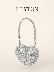 1 pieza Bolso de noche con cadena en forma de corazón brillante, bolso bandolera, adecuado para banquetes, fiestas, bodas, bolso de hombro de moda, regalo de cumpleaños, regalo del Día de San Valentín, bolso de fiesta - Diseñado especialmente para fiestas, bodas, bailes y cenas de noche - Plateado - Ver 4