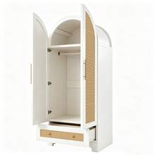 Wardrobe Cabinet With Storage White Wood - Double Door Design - 白色 - 查看 5