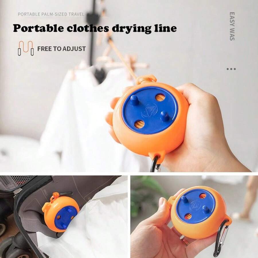1pc Windproof Adjustable Telescopic Clothesline, Portable Travel Laundry Rope With Buckle, No Drilling Required, Durable And Sturdy, Compact For Outdoor Camping, Hotel, Home And Indoor Use