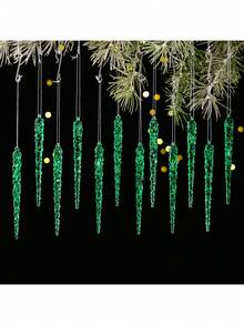 12pcs Clear Acrylic Icicle Hanging Ornaments With String - Rustic Christmas Tree Decor, Hanging Prism Lights, Suitable For Holiday Home Decoration, Tree Ornaments, Holiday Lighting, Theme Party Decor, Christmas Decoration - Multicolor - View 11