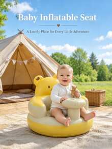 1pc Baby Training Sitting Inflatable Sofa, Hug-Style High Backrest With Side Guards, Portable For Camping And Picnic, Suitable For Boys And Girls - Multicolor - View 2