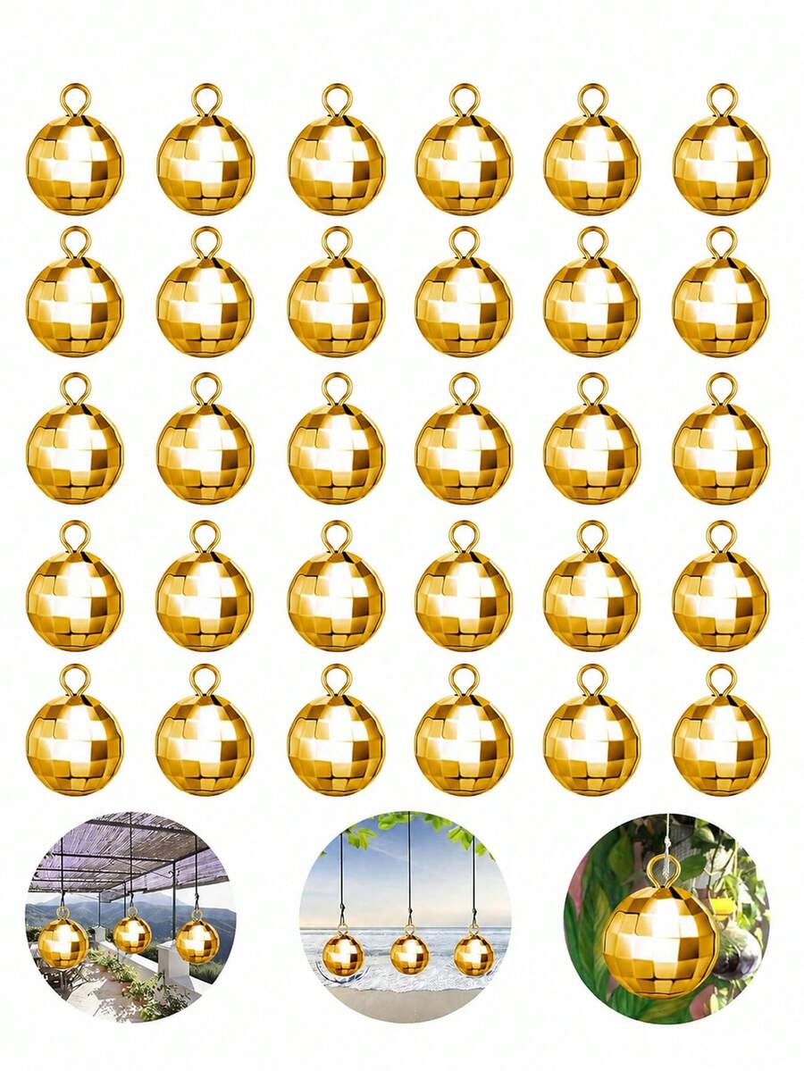 20/10/1pc Gold Mini Disco Ball Pendant, Mirrored Reflective Hanging Decor, DIY Jewelry Making Accessories, Suitable For Daily Party, Halloween, Christmas Tree, Christmas Party Decoration - Gold - View 1