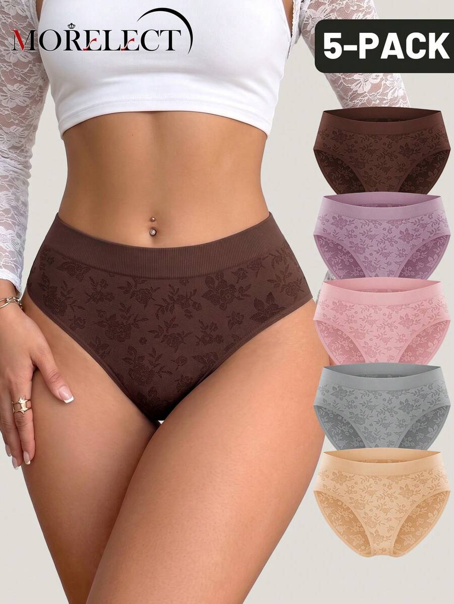 Morelect 5pcs Women's Low Waist Seamless Briefs, Comfortable Breathable Printed Sexy