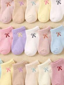 12/24 Pairs Random Color Bow Ankle Socks, Halloween Toddler Girl Style, Newborn Baby Girl Autumn Essential, Princess Style Infant Baptism Gift - Multicolor - View 4