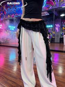 2026 New Design Niche Waist Cincher, Sequin Mesh Patchwork Ruffle Hem, Versatile Elastic Stretch Decorative Wide Belt - Ruffle Waistband - View 10