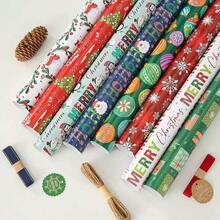 34/68/106pcs Christmas Gift Wrapping Paper(Includes Stickers), Cute Santa Claus Christmas Hat Christmas Snowman Wrapping Paper,Various Patterns - Style B - View 1