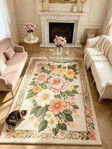 1pc Beige Floral Living Room Rug, Thickened Rug, Thick Rug, Plush Rug, Autumn/Winter Rug, Thickened Rug, Living Room Rug, Rug, Living Room Area Rug, Area Small Rug, Mat, Home Decor, Large Living Room Rug, Round Rug, Living Room Home Decor, Room Decor, Washable Rug - Multicolor - View 3