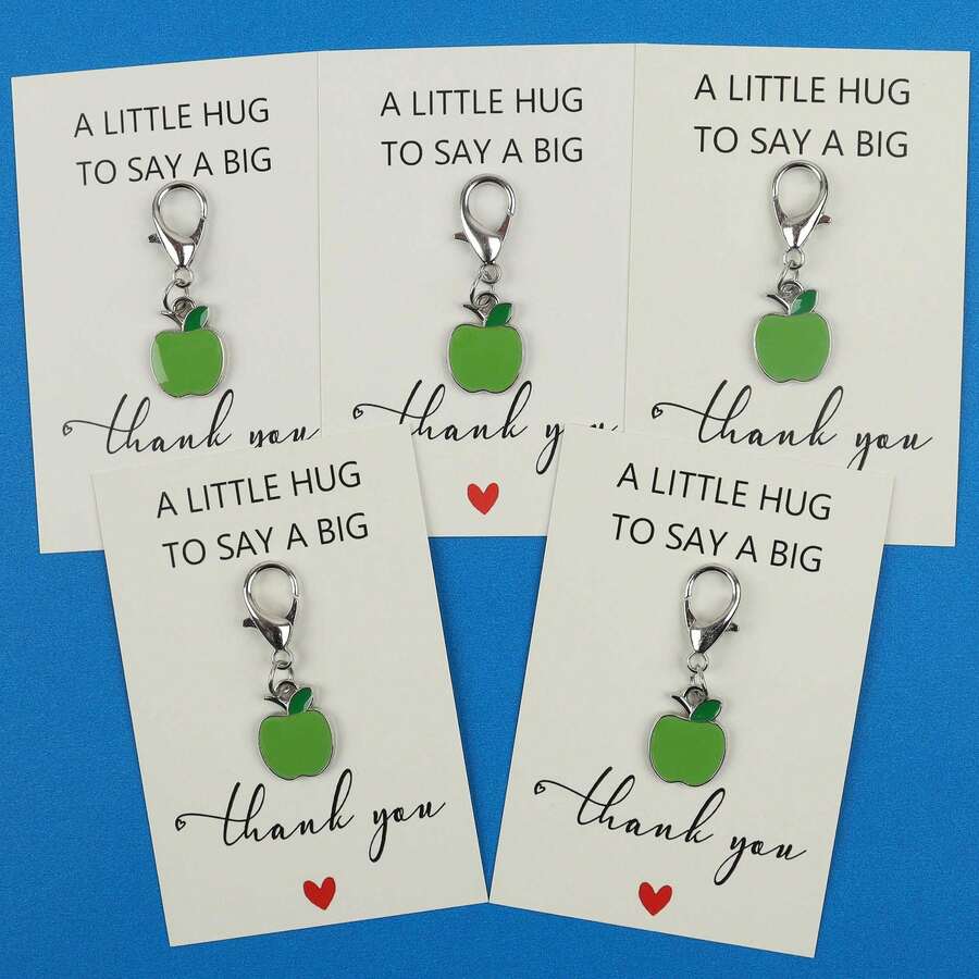 5pcs/10pcs Green Apple Enamel Lobster Clasp Keychain, "A Little Hug To Say A Big Thank You" Paper Card, Fresh Fruit Pocket Hug Gratitude Gift - Multicolor - View 1