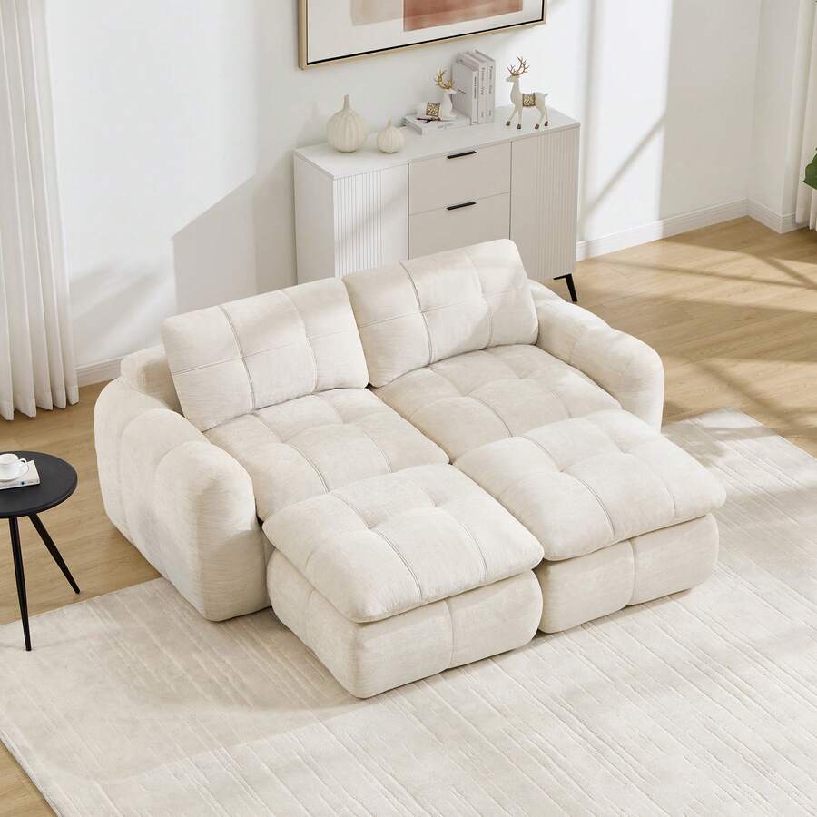 Sofa Beige Made Of Chenille For Living Room - 米色雙座 - 查看 1