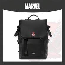 Mesuca 1pc Outdoor Sports Storage Backpack Marvel Deadpool Logo Print Black Waterproof Fabric Flap Design Multi-Compartment Adjustable Shoulder Straps Suitable For Hiking Daily Commute - View 3