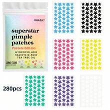 280/560 Pcs Optional KHAZIX Colorful Star Hydrocolloid Skin Shield Patches, 7Vibrant Colors Gentle Non-Irritating Skin Isolation Stickers, Makeup Friendly Day & Night Use External Dirt Blocking Patches - Star - View 8