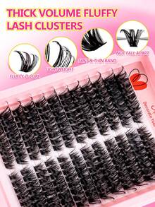 192 Pcs Fluffy Thick Cluster False Lashes, 100D D‑Curl Individual Lashes, 10‑18mm Lightweight Thin Lash Clusters, For Daily, Home, Party, Music Festival, Halloween & Christmas Makeup,Fake Lashes,Cat Eye Lashes,Style Left & Right Eye Lash Clusters - D - View 4