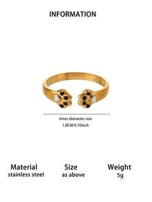 1 Buah Cincin Terbuka Bentuk Cakar Kucing Enamel Hitam Putih Lucu untuk Wanita, Cincin Stainless Steel Terbuka yang Dapat Diatur, Cincin Emas, Perhiasan Hewan Lucu untuk Pecinta Kucing - MultiWarna - View 13