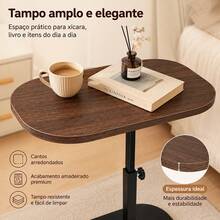 Mesa Lateral Regulável de Altura para Lado da Cama Cor Imbuia, Tampo 38*28cm com Suporte Metálico Preto Reforçado, Base Oval Ponderada, Altura Ajustável 40–75cm para Quarto e Janela Saliente - MesaCabeceira-BaseCAjustavel-NogalPreto - Visão 6