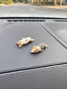 Cute Mini Corgi Car Dashboard Ornament, Realistic Resin Sleeping Puppy Figurine, Creative Fun Car Interior Decor Accessory, Suitable For Decorating Car Center Console - A - View 4