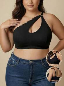 Plus Size Sexy Women's Lingerie, Fashionable Strap Design, Wire-Free, Comfortable Hollow Out Bra - Black - View 1