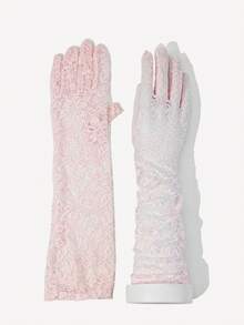 1 Pair/2 Pairs Women's Rose Lace Evening Dress Long Sleeve Covers - Pink - View 7