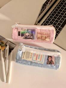 Cute Smiling Face & Star Pattern Zipper Pencil Case, Large Capacity Storage Bag, School And Classroom Stationery Organizer, Portable Desktop Storage Pouch, Suitable For School Or Office Use - Multicolor - View 8