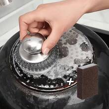Kitchen Cleaning Set, Stainless Steel Kitchen Scrubber + Magic Pot Cleaning Sponge. Dishwashing, Sink Cleaning, Stain Removal, Rust Removal, Pot Brush, Scouring Pad, Kitchen Accessories, Reusable Kitchen Items - A - View 9