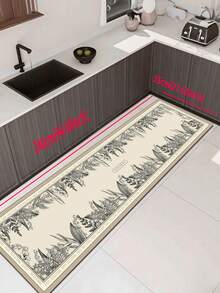 1 Pc Floral And Leaf Pattern Kitchen Mat, 3.5 Mm Soft Rubber That Absorbs Water And Is Easy To Clean. Suitable For Corridors, Bathrooms, Living Rooms, Outdoor Door Mats, And Toilets. Useable Throughout The Year And For Various Holidays. - Multicolor - View 17